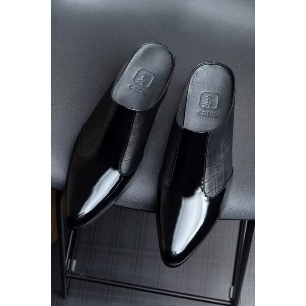 Chaussures Formelles Pour Hommes Pantoufles D'affaires Élégantes Cuir À Bout Pointu Luxe - Noir 1