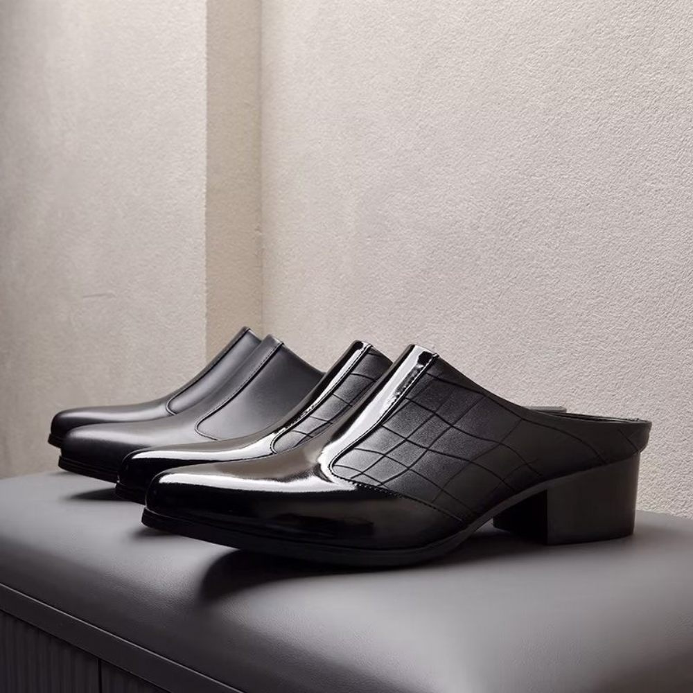 Chaussures Formelles Pour Hommes Pantoufles D'affaires Élégantes Cuir À Bout Pointu Luxe - Noir 1