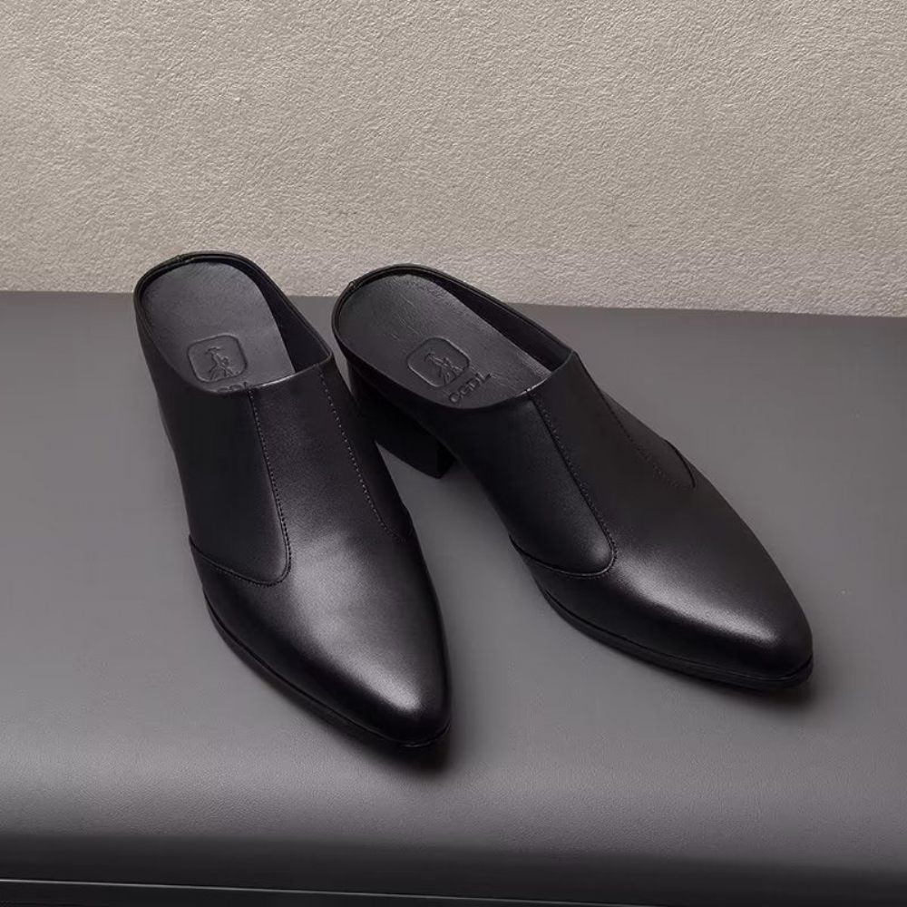 Chaussures Formelles Pour Hommes Pantoufles D'affaires Élégantes Cuir À Bout Pointu Luxe - Noir 1