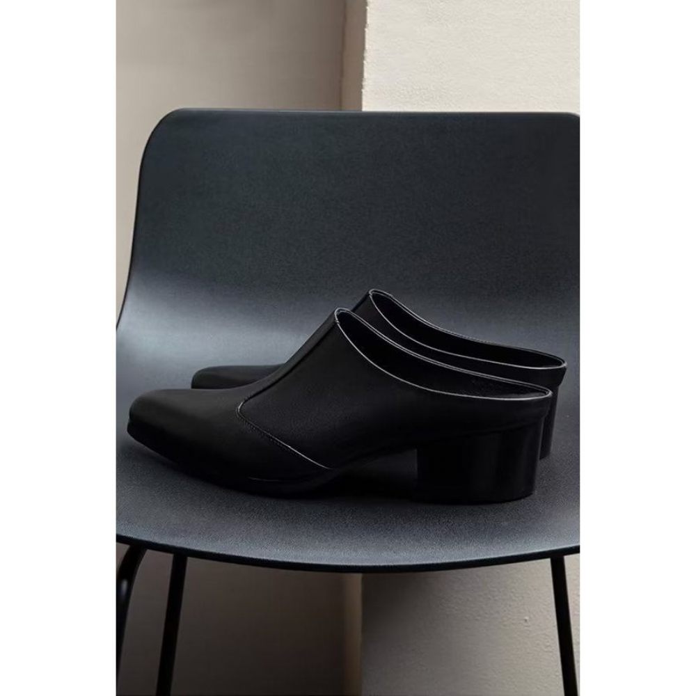 Chaussures Formelles Pour Hommes Pantoufles D'affaires Élégantes Cuir À Bout Pointu Luxe - Noir 1