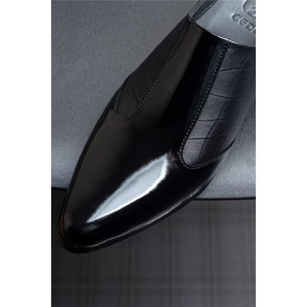 Chaussures Formelles Pour Hommes Pantoufles D'affaires Élégantes Cuir À Bout Pointu Luxe - Noir 1