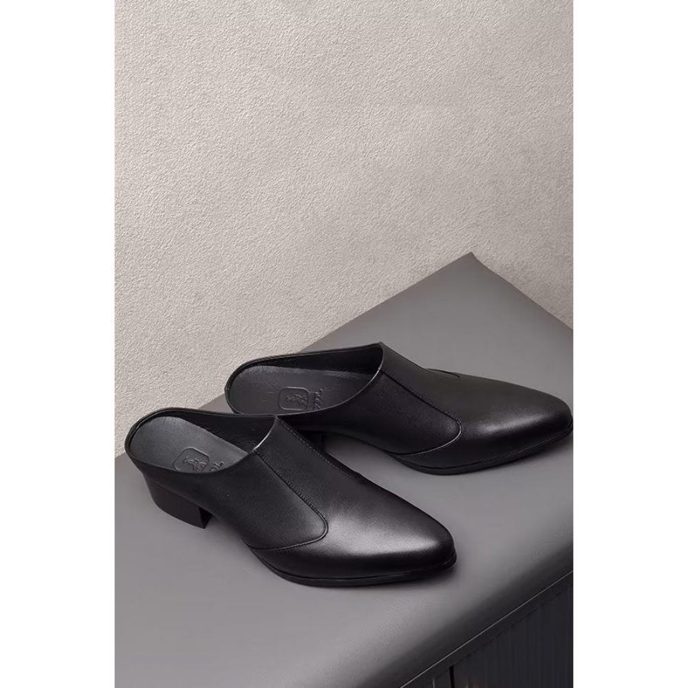 Chaussures Formelles Pour Hommes Pantoufles D'affaires Élégantes Cuir À Bout Pointu Luxe - Noir 1