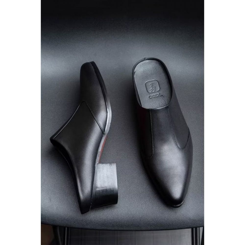 Chaussures Formelles Pour Hommes Pantoufles D'affaires Élégantes Cuir À Bout Pointu Luxe - Noir 1