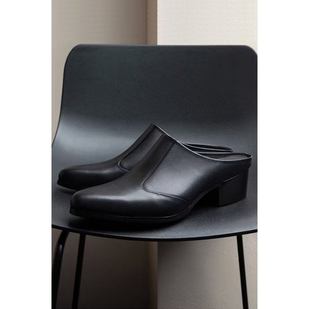 Chaussures Formelles Pour Hommes Pantoufles D'affaires Élégantes Cuir À Bout Pointu Luxe - Noir 1