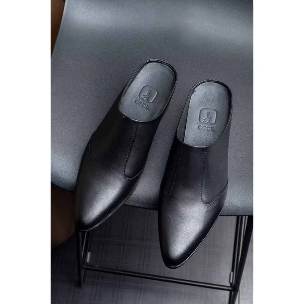 Chaussures Formelles Pour Hommes Pantoufles D'affaires Élégantes Cuir À Bout Pointu Luxe - Noir 1