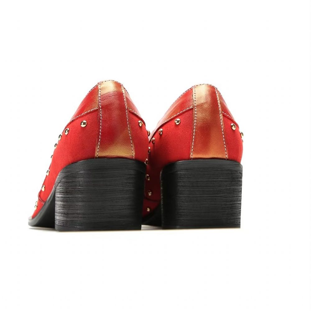 Chaussures Formelles Pour Hommes Pantoufles Sophistiquées À Bout Carré Avec Accents Métalliques - Rouge