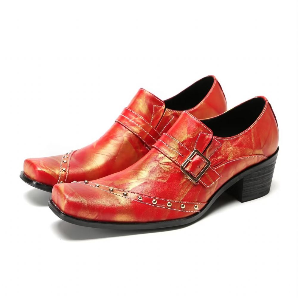 Chaussures Formelles Pour Hommes Pantoufles Sophistiquées À Bout Carré Avec Accents Métalliques - Rouge