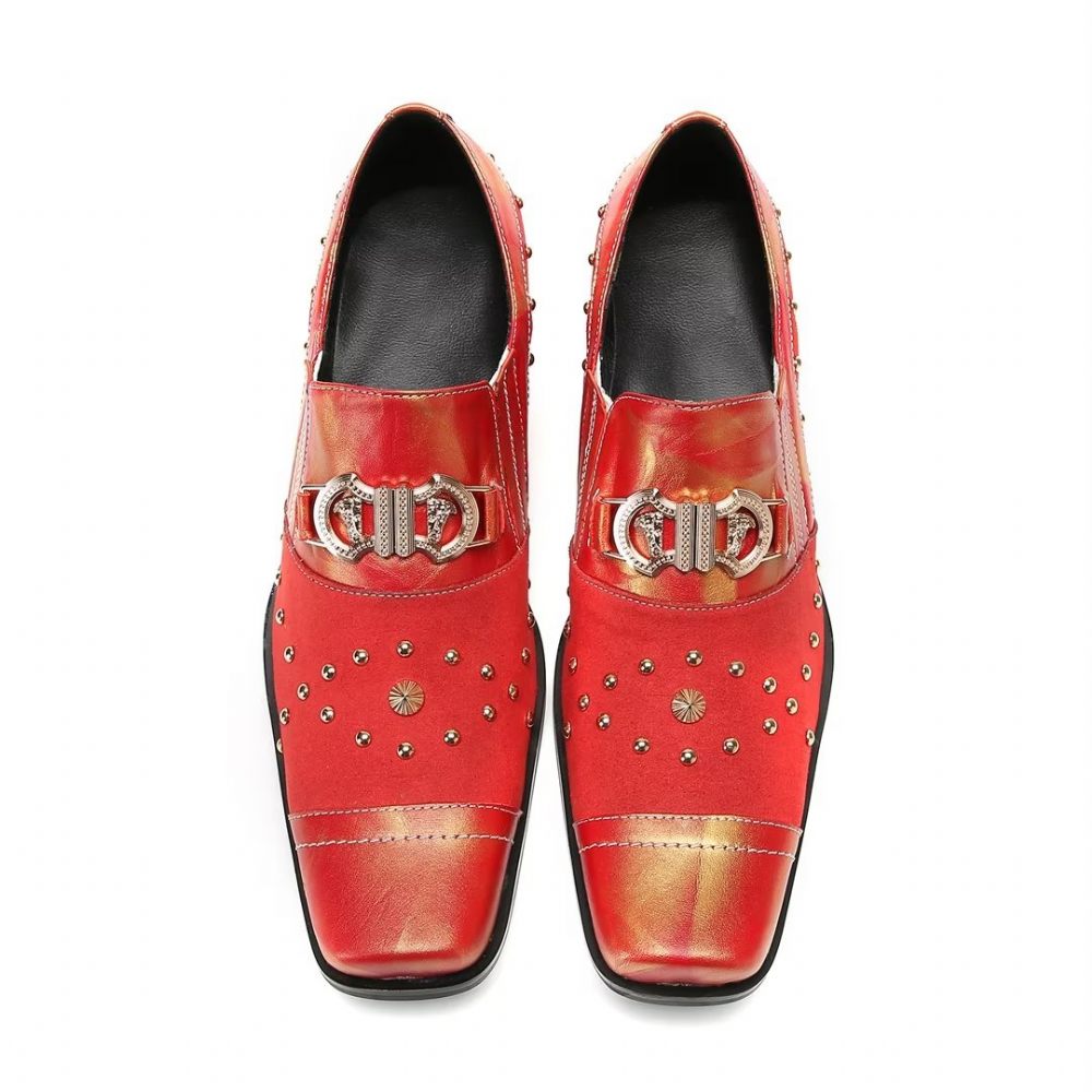 Chaussures Formelles Pour Hommes Pantoufles Sophistiquées À Bout Carré Avec Accents Métalliques - Rouge