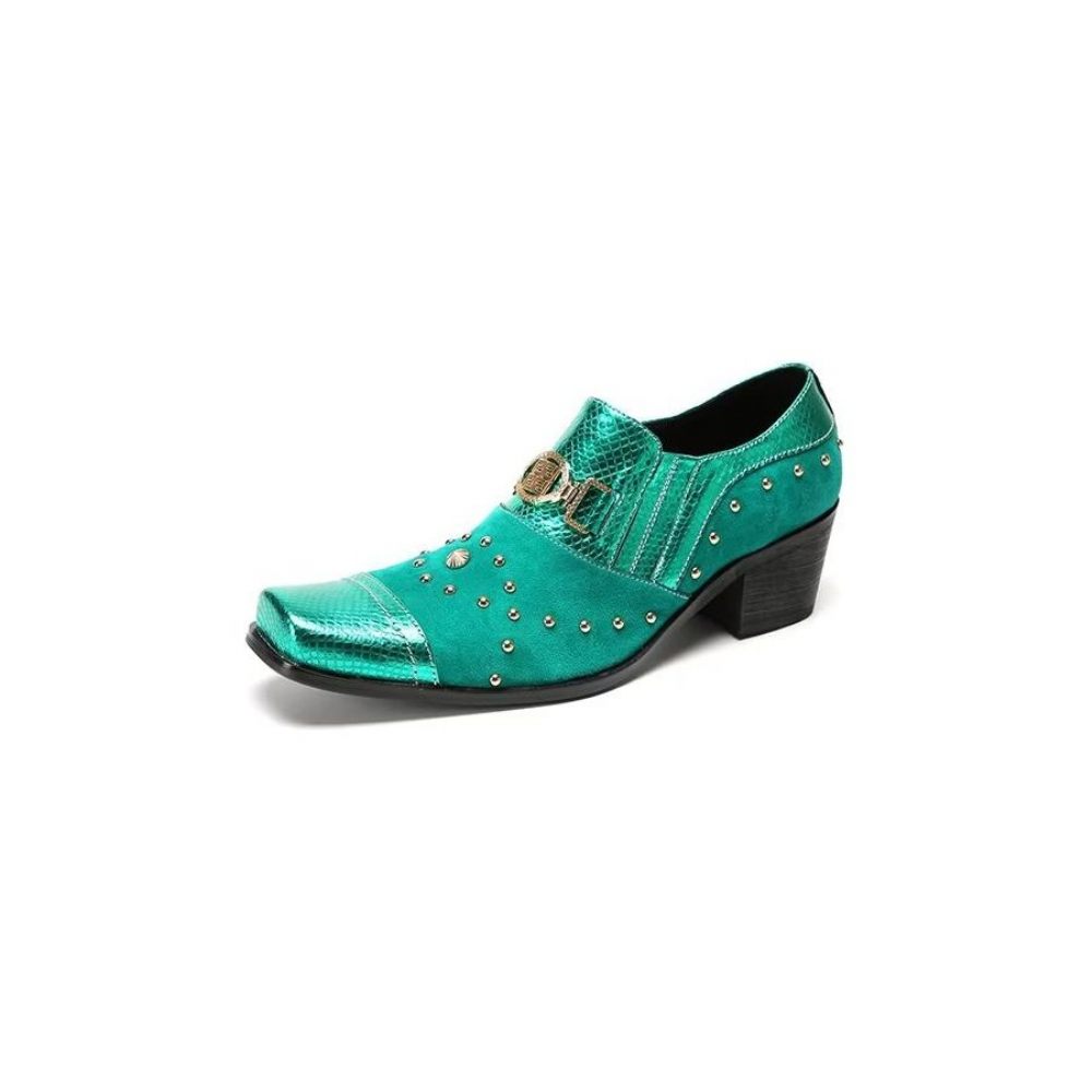 Chaussures Formelles Pour Hommes Pantoufles Sophistiquées À Bout Carré Avec Accents Métalliques - Vert