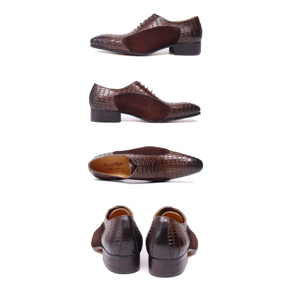 Chaussures Formelles Pour Hommes Patchwork Oxford À Bout Pointu - Café