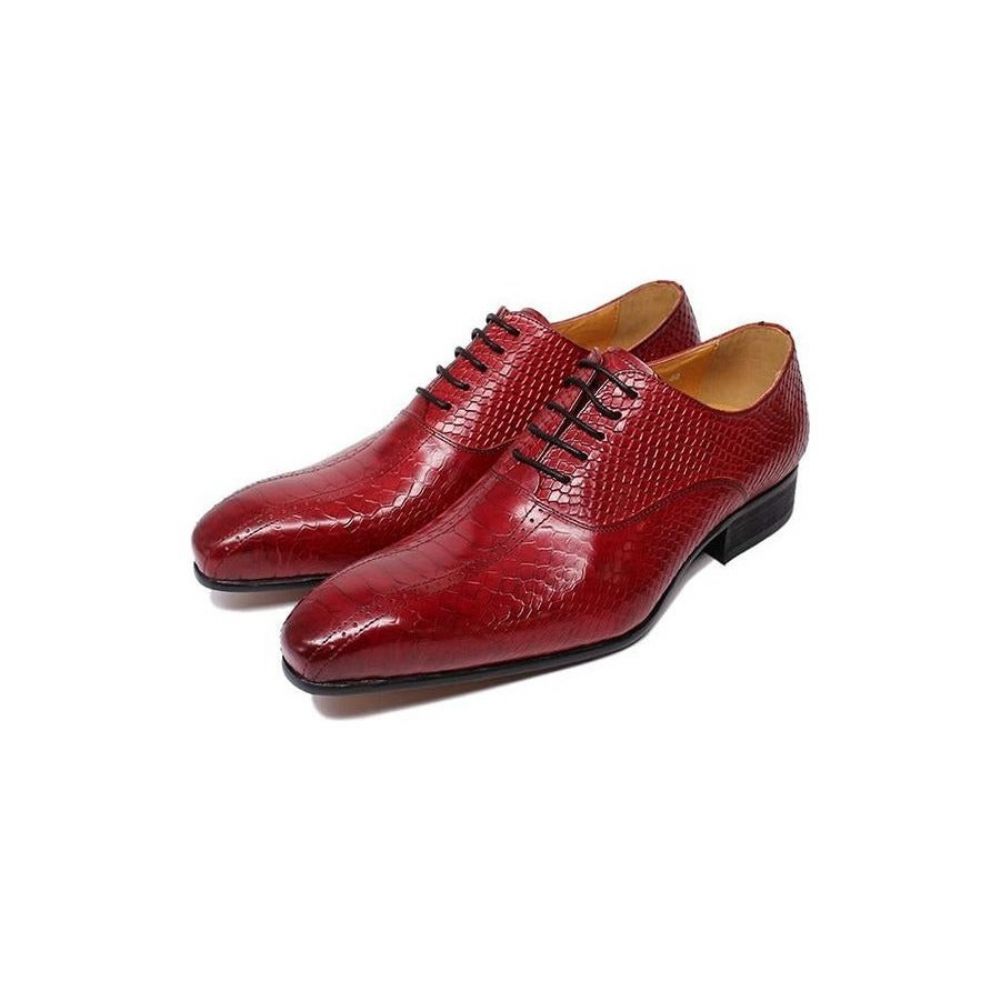 Chaussures Formelles Pour Hommes Peau Serpent Élégance Habillées Oxford À Bout Pointu Faites La Main - Rouge