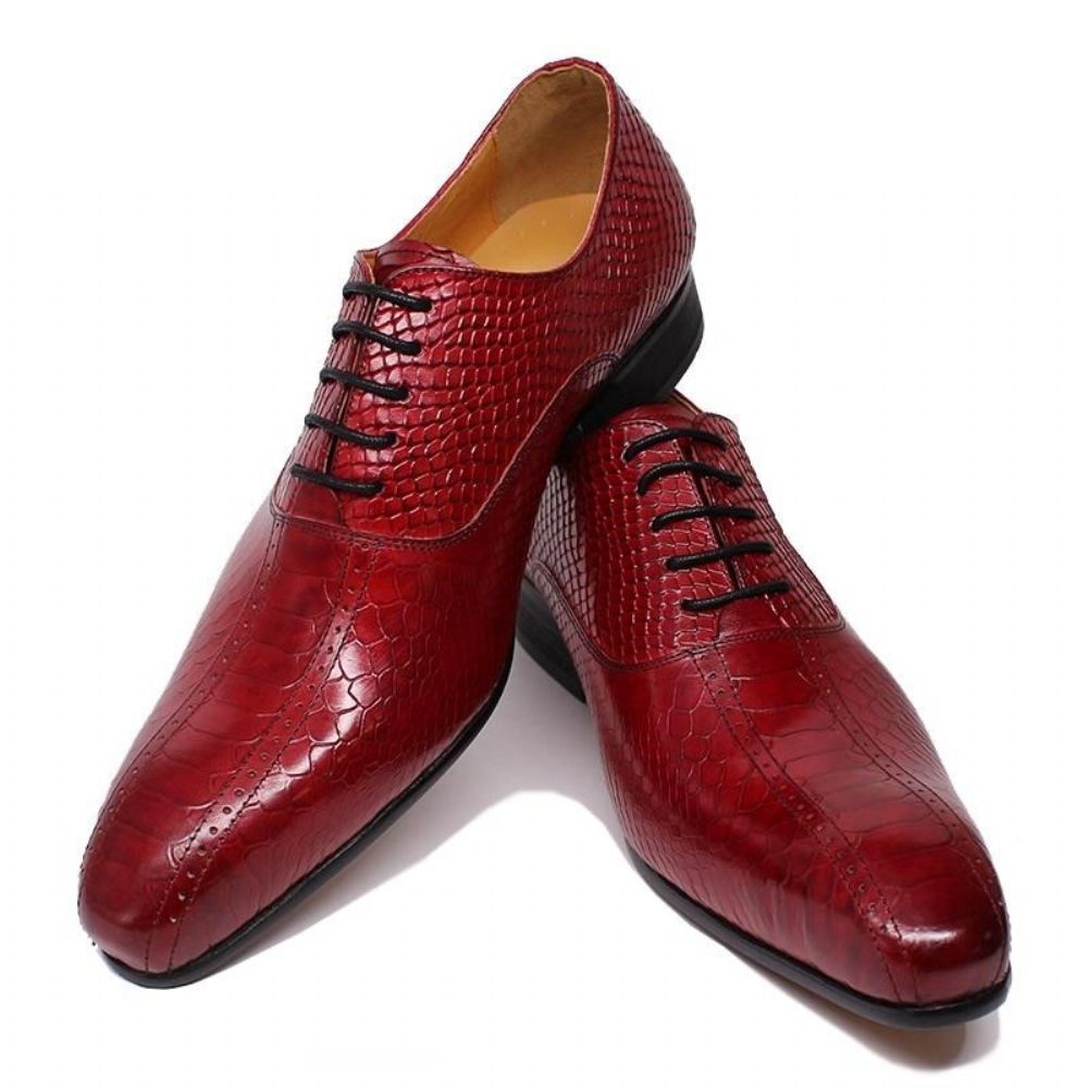 Chaussures Formelles Pour Hommes Peau Serpent Élégance Habillées Oxford À Bout Pointu Faites La Main - Rouge