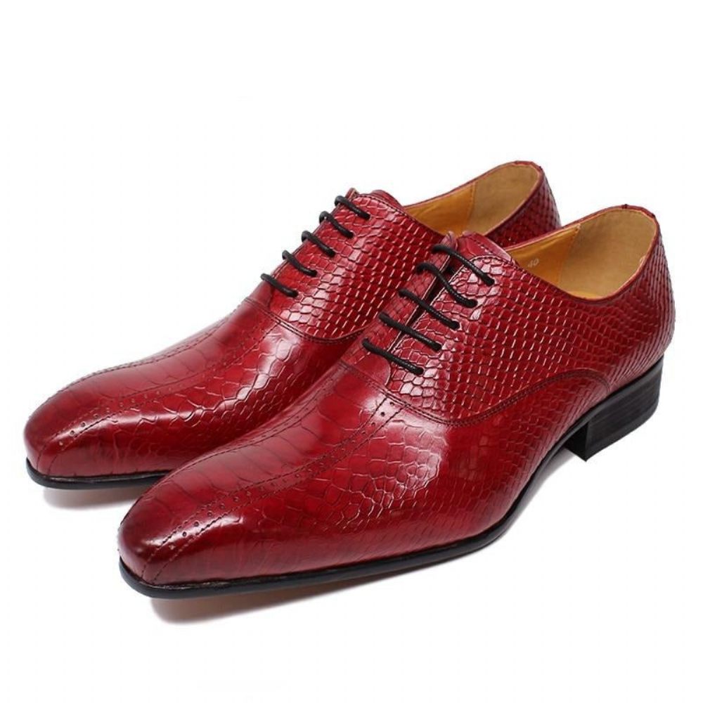 Chaussures Formelles Pour Hommes Peau Serpent Élégance Habillées Oxford À Bout Pointu Faites La Main - Rouge