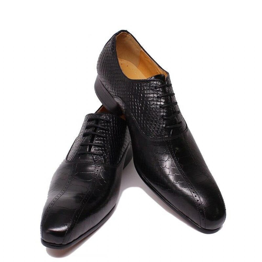 Chaussures Formelles Pour Hommes Peau Serpent Élégance Habillées Oxford À Bout Pointu Faites La Main - Noir