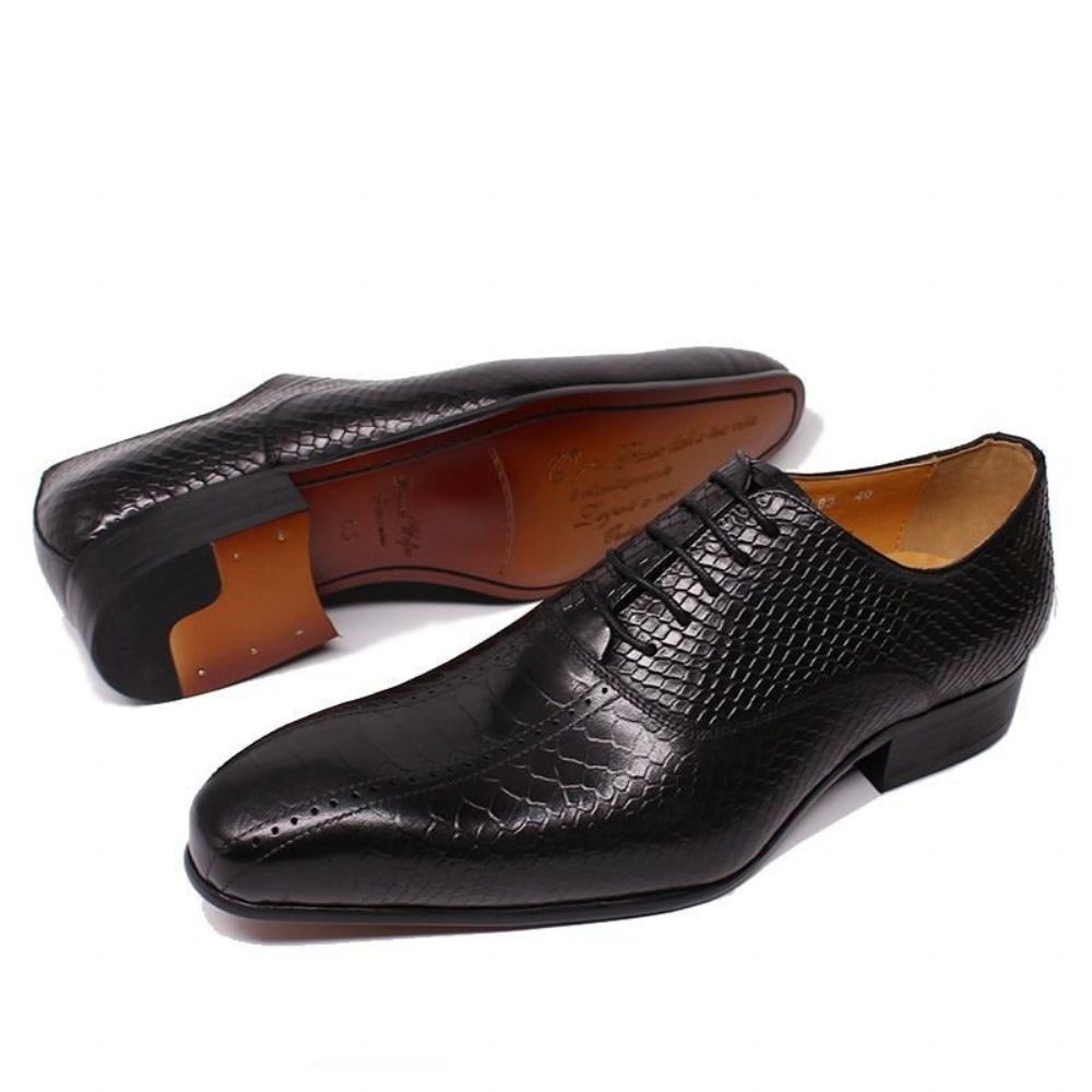 Chaussures Formelles Pour Hommes Peau Serpent Élégance Habillées Oxford À Bout Pointu Faites La Main - Noir