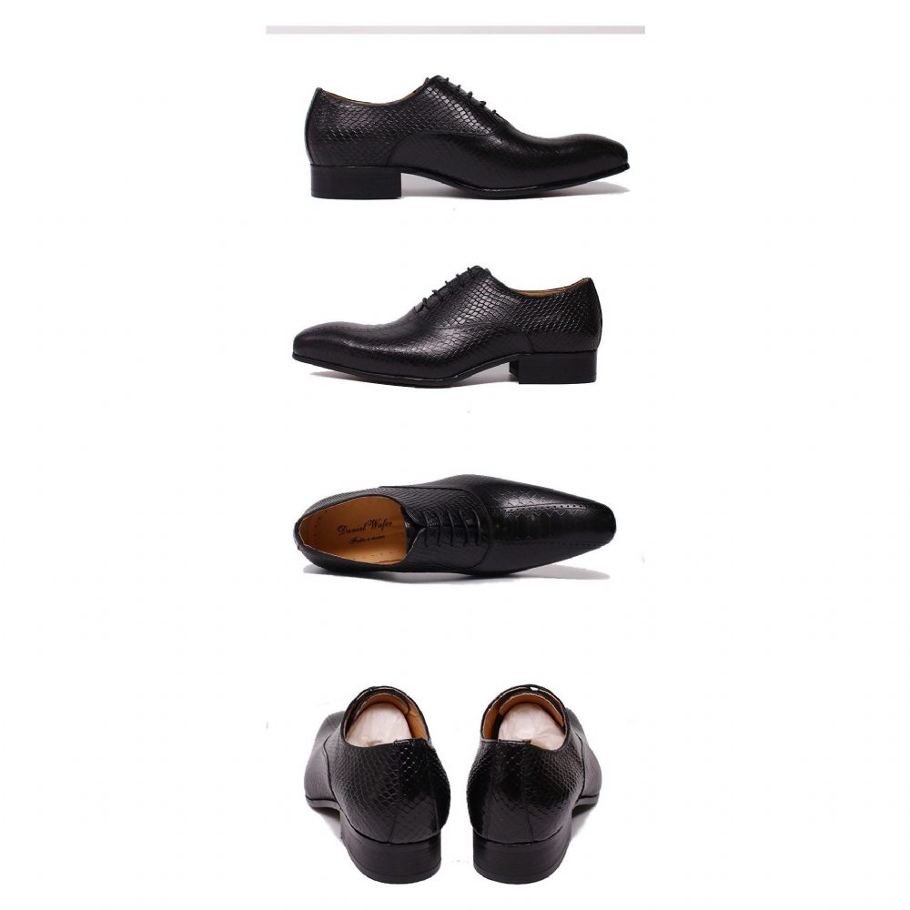 Chaussures Formelles Pour Hommes Peau Serpent Élégance Habillées Oxford À Bout Pointu Faites La Main - Noir