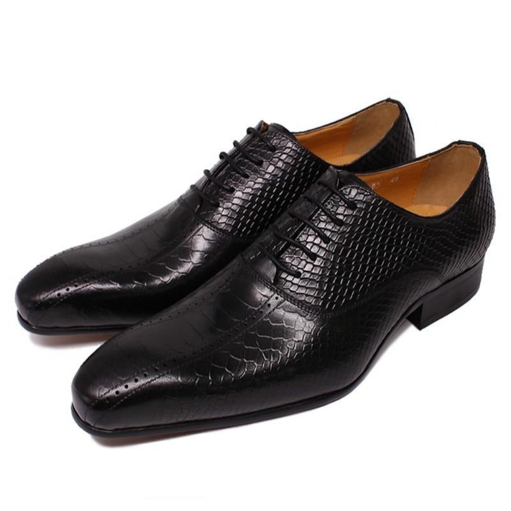 Chaussures Formelles Pour Hommes Peau Serpent Élégance Habillées Oxford À Bout Pointu Faites La Main - Noir