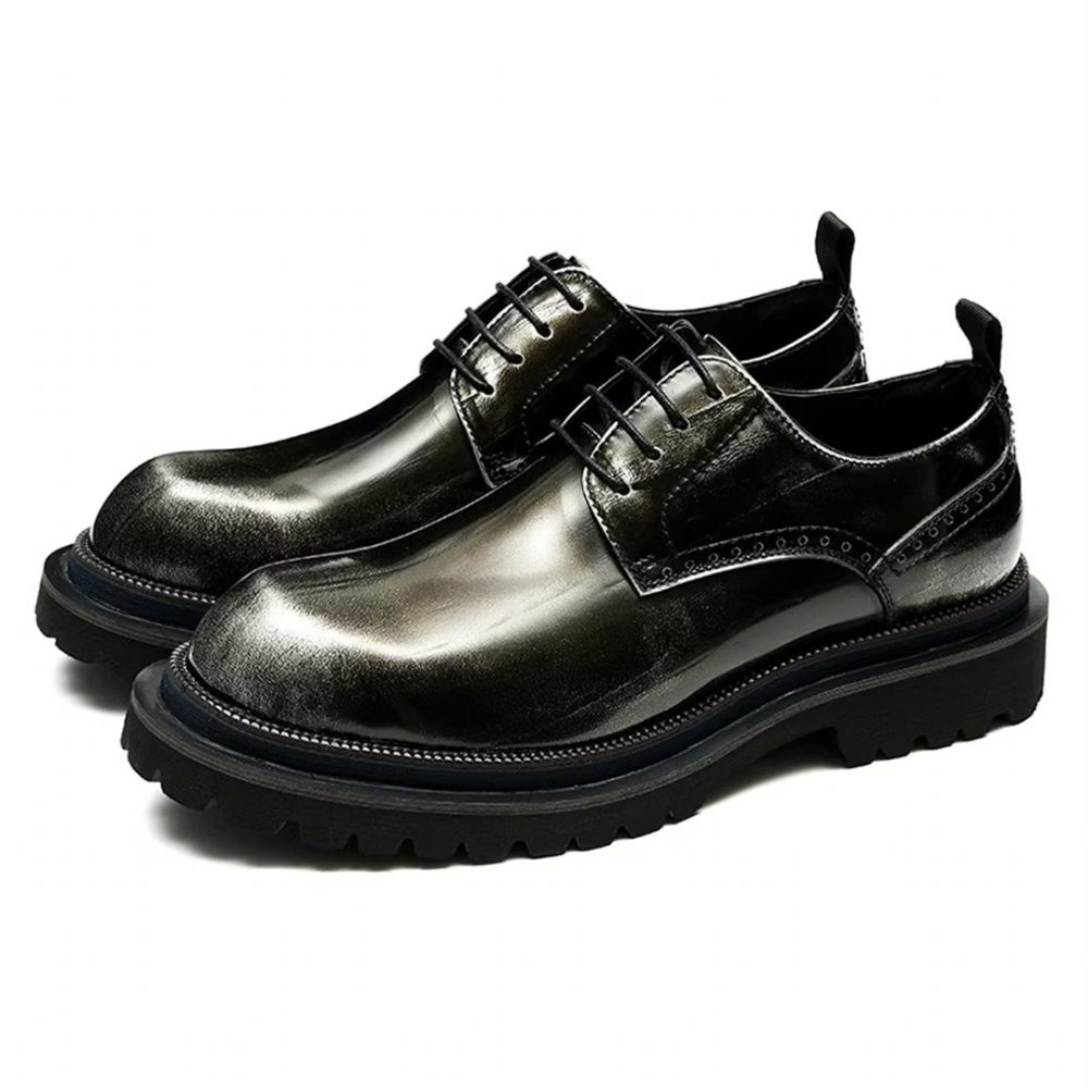 Chaussures Formelles Pour Hommes Peau Vache Élégance À Lacets Habillées Luxe - Noir