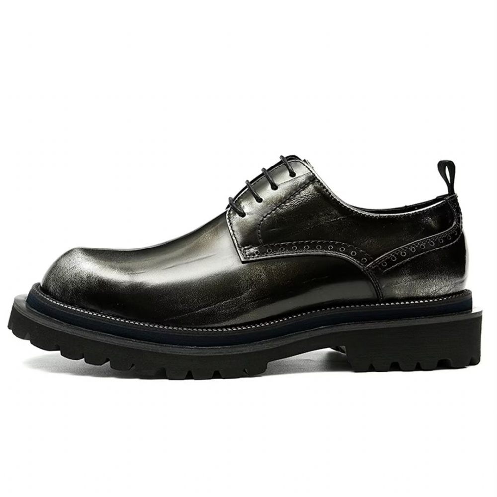 Chaussures Formelles Pour Hommes Peau Vache Élégance À Lacets Habillées Luxe - Noir