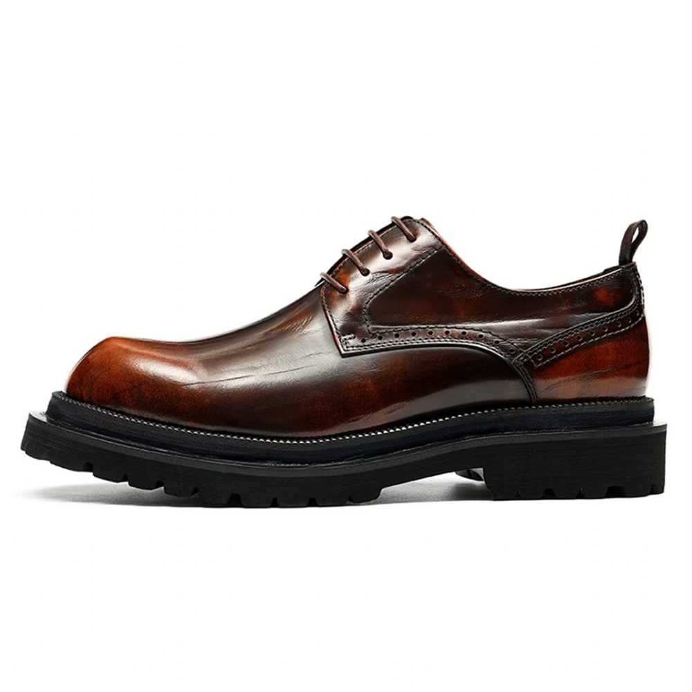 Chaussures Formelles Pour Hommes Peau Vache Élégance À Lacets Habillées Luxe - Marron