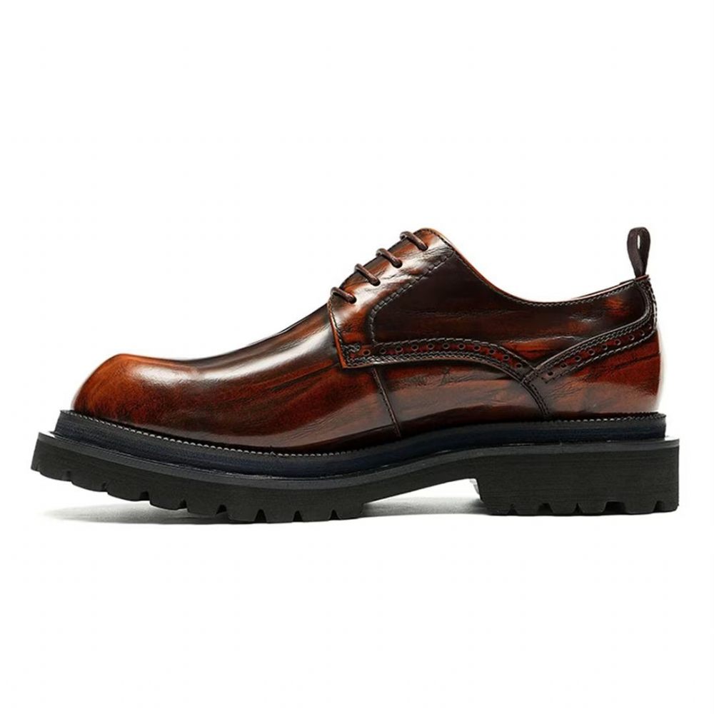 Chaussures Formelles Pour Hommes Peau Vache Élégance À Lacets Habillées Luxe - Marron