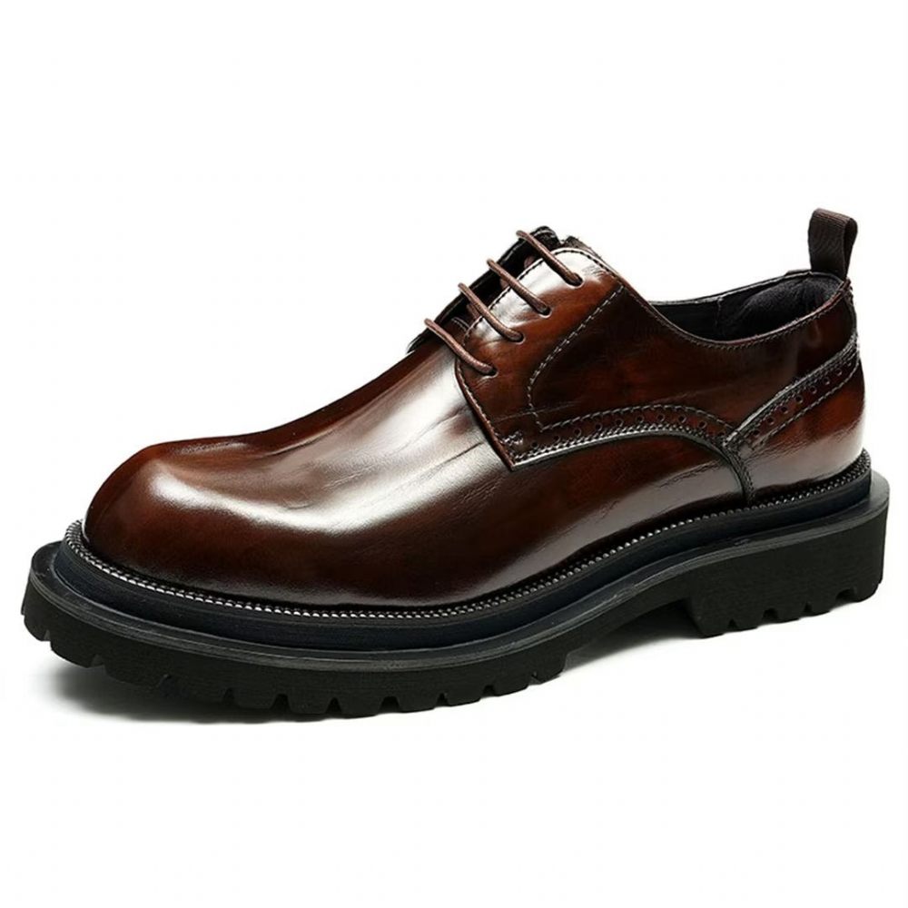 Chaussures Formelles Pour Hommes Peau Vache Élégance À Lacets Habillées Luxe - Café