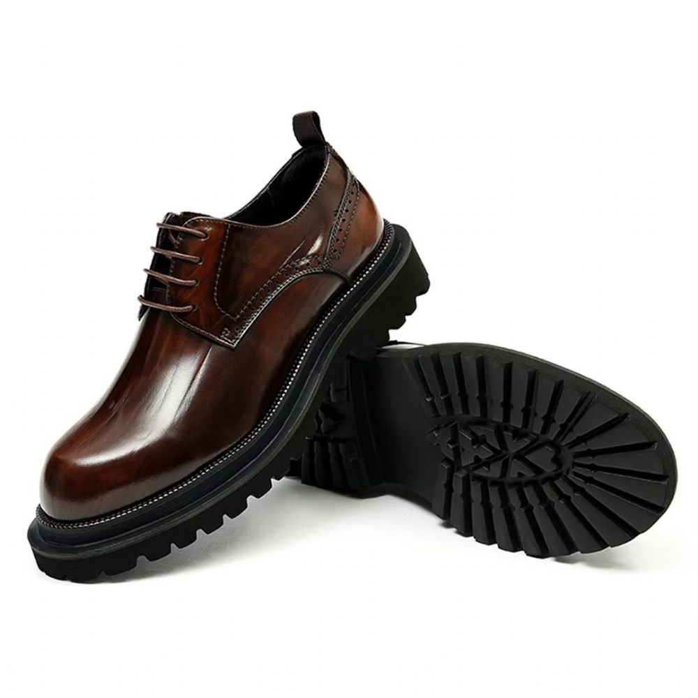 Chaussures Formelles Pour Hommes Peau Vache Élégance À Lacets Habillées Luxe - Café