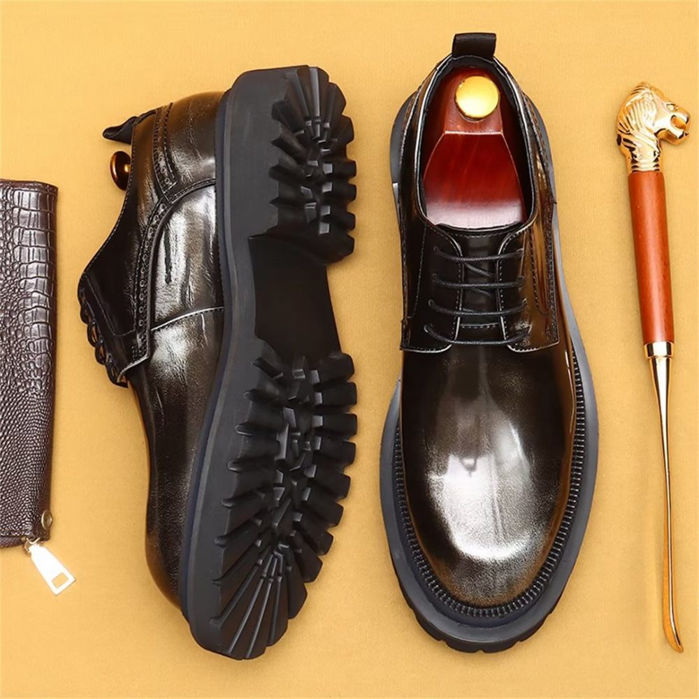 Chaussures Formelles Pour Hommes Peau Vache Élégance À Lacets Habillées Luxe - Café