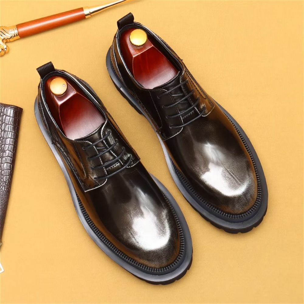 Chaussures Formelles Pour Hommes Peau Vache Élégance À Lacets Habillées Luxe - Café