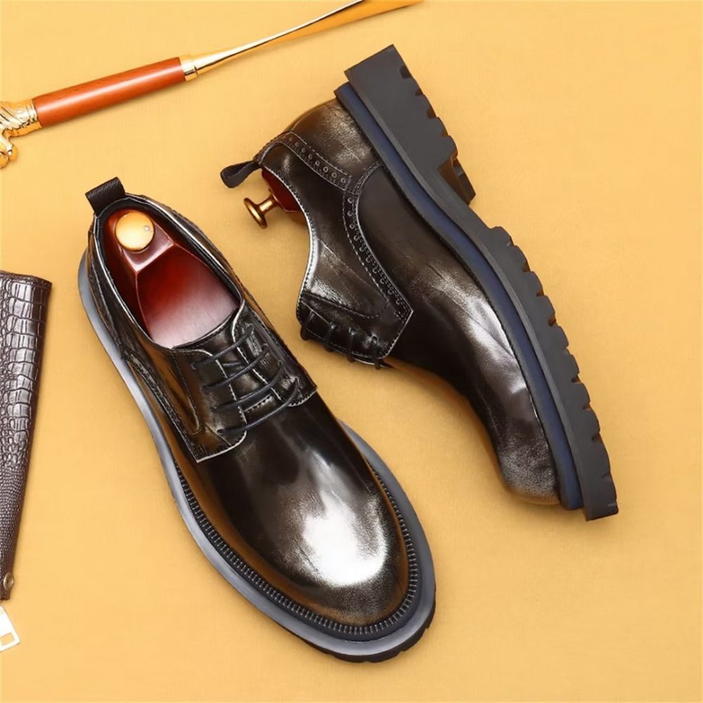 Chaussures Formelles Pour Hommes Peau Vache Élégance À Lacets Habillées Luxe - Café