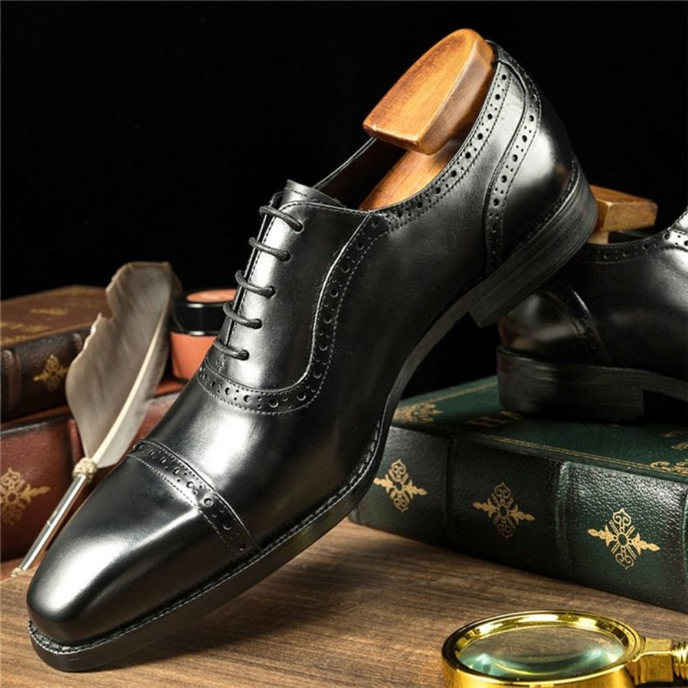 Chaussures Formelles Pour Hommes Plates À Lacets Cuir - Noir