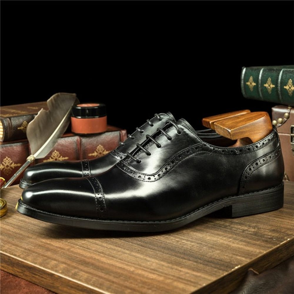 Chaussures Formelles Pour Hommes Plates À Lacets Cuir - Noir