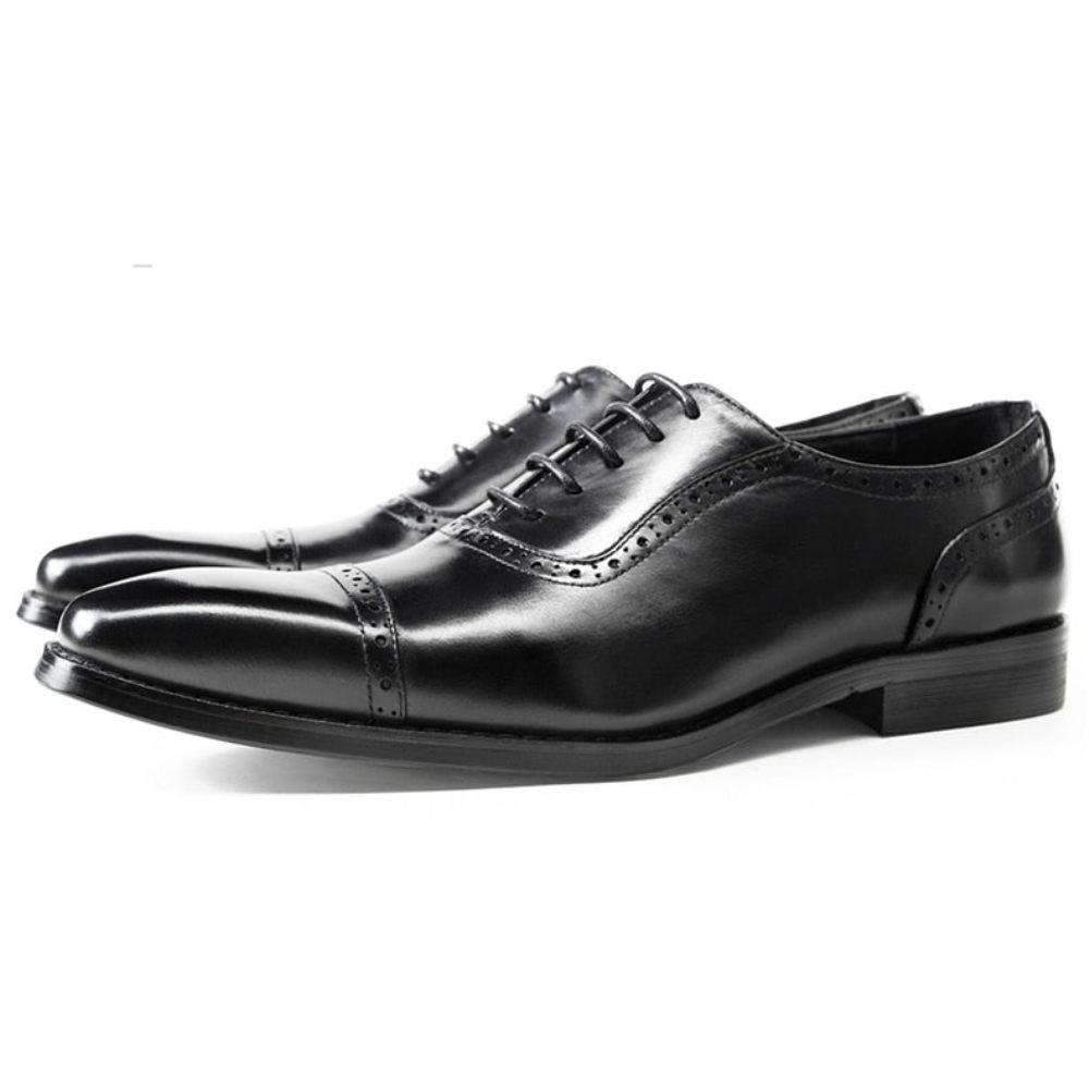 Chaussures Formelles Pour Hommes Plates À Lacets Cuir - Noir