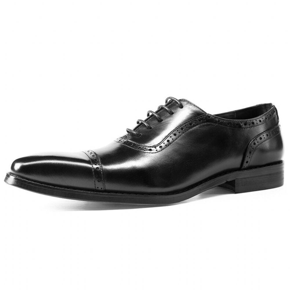 Chaussures Formelles Pour Hommes Plates À Lacets Cuir - Noir