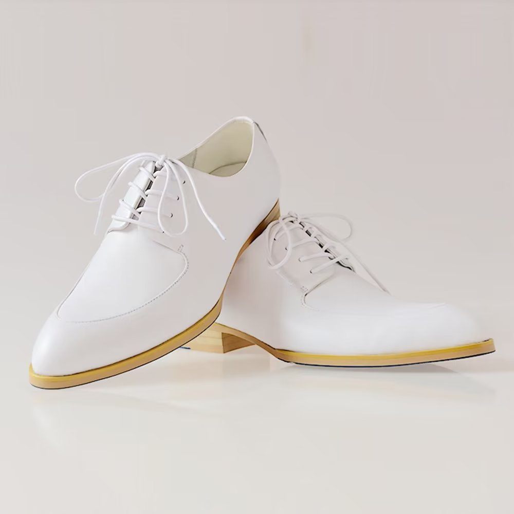 Chaussures Formelles Pour Hommes Relief Élégance Habillées Derby À Bout Pointu - Blanc