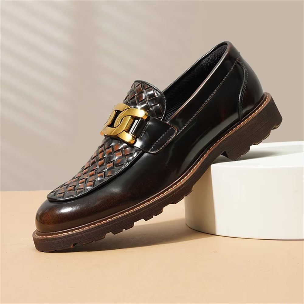 Chaussures Formelles Pour Hommes Relief Eleganceluxury Habillées À Enfiler - Café