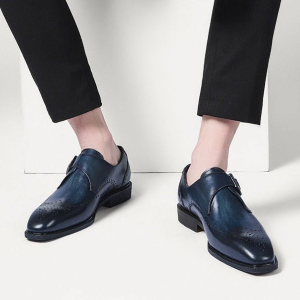 Chaussures Formelles Pour Hommes Richelieu À Bout Pointu Motif Exotique - Bleu