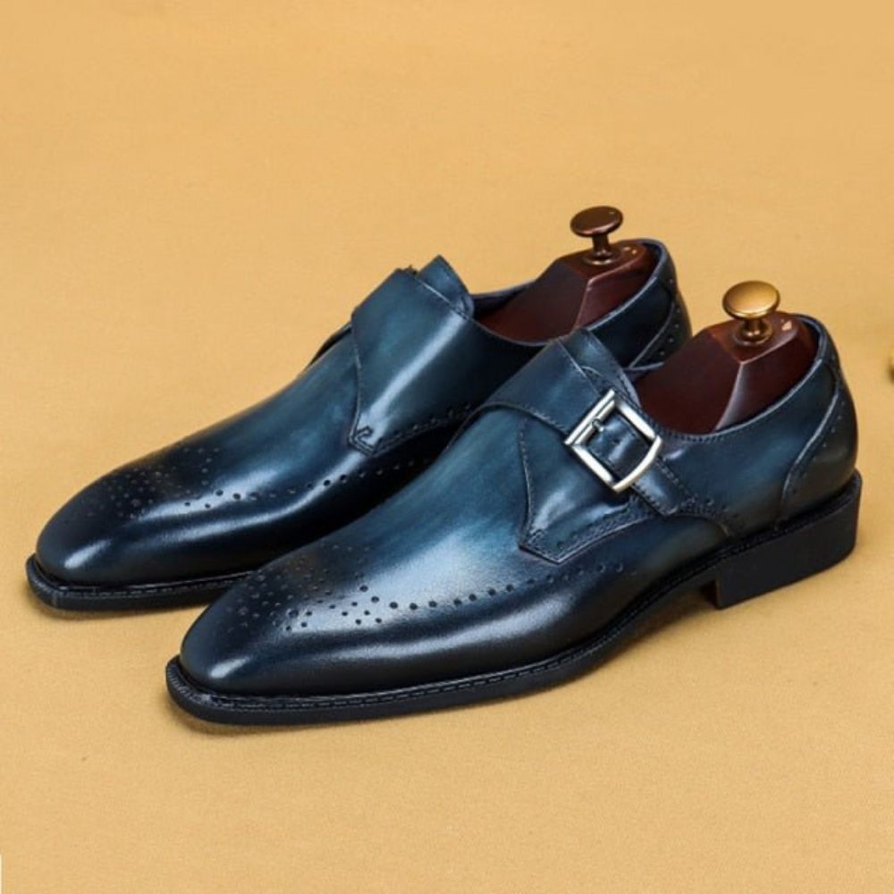 Chaussures Formelles Pour Hommes Richelieu À Bout Pointu Motif Exotique - Bleu