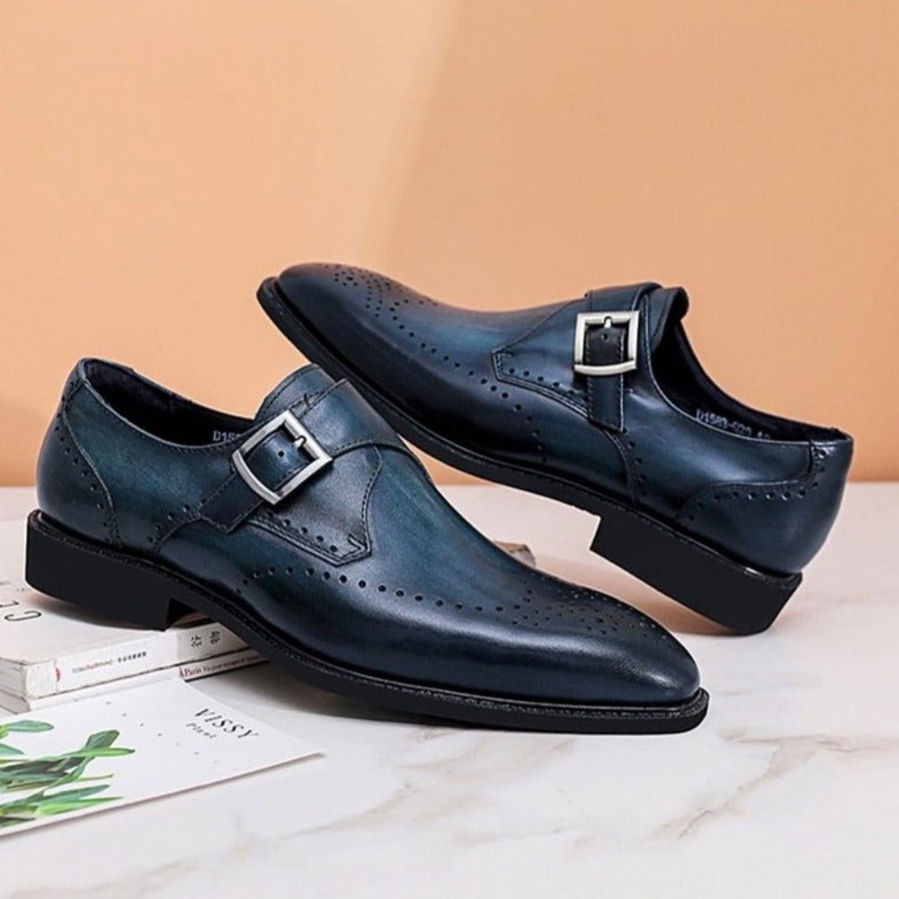 Chaussures Formelles Pour Hommes Richelieu À Bout Pointu Motif Exotique - Bleu