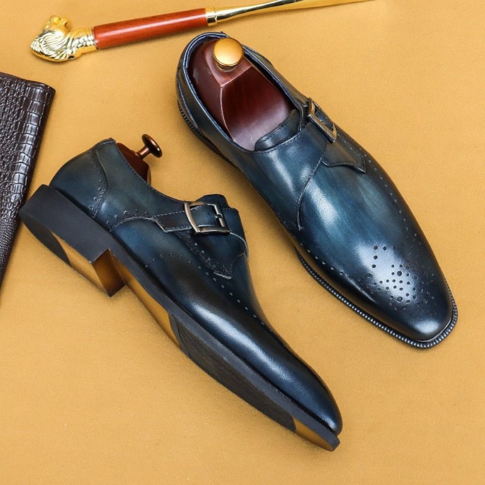 Chaussures Formelles Pour Hommes Richelieu À Bout Pointu Motif Exotique - Bleu