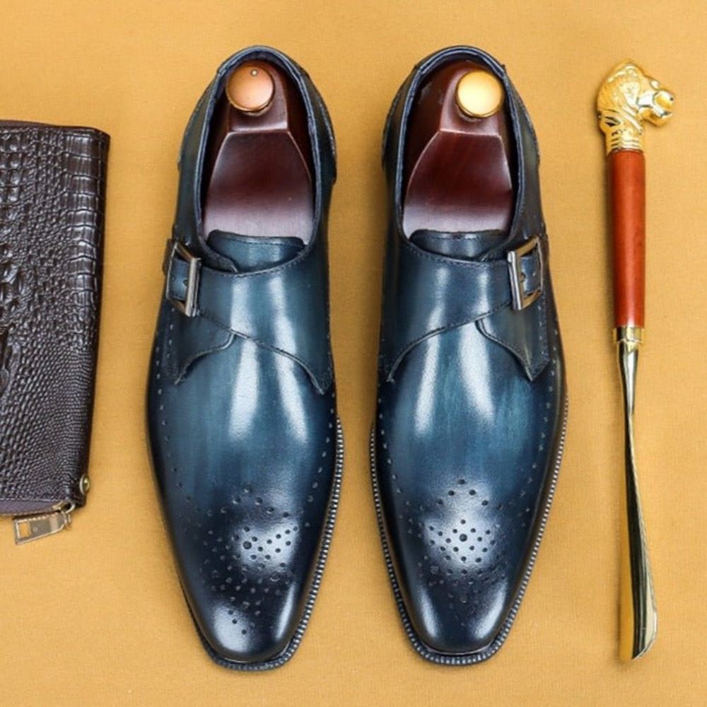 Chaussures Formelles Pour Hommes Richelieu À Bout Pointu Motif Exotique - Bleu