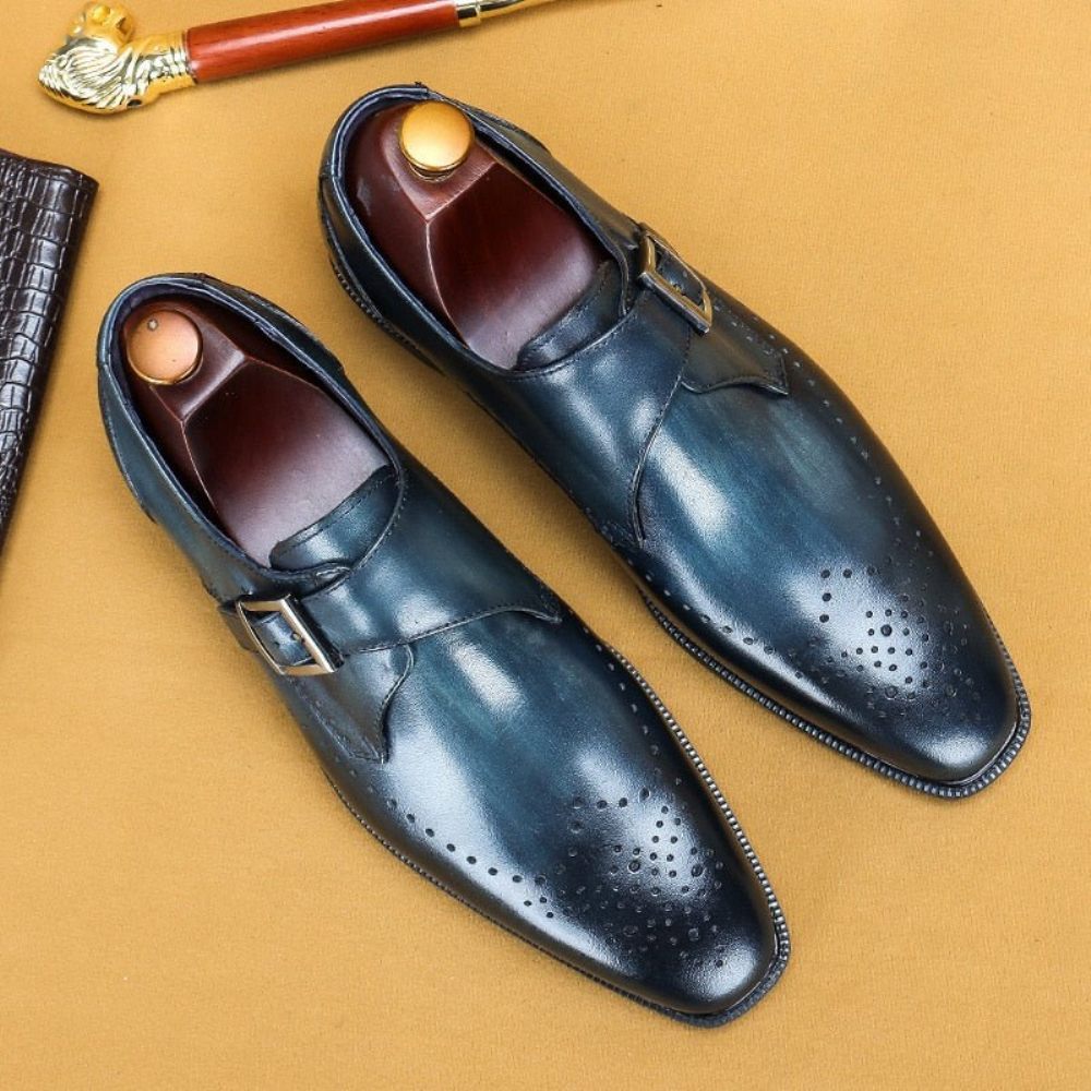 Chaussures Formelles Pour Hommes Richelieu À Bout Pointu Motif Exotique - Bleu