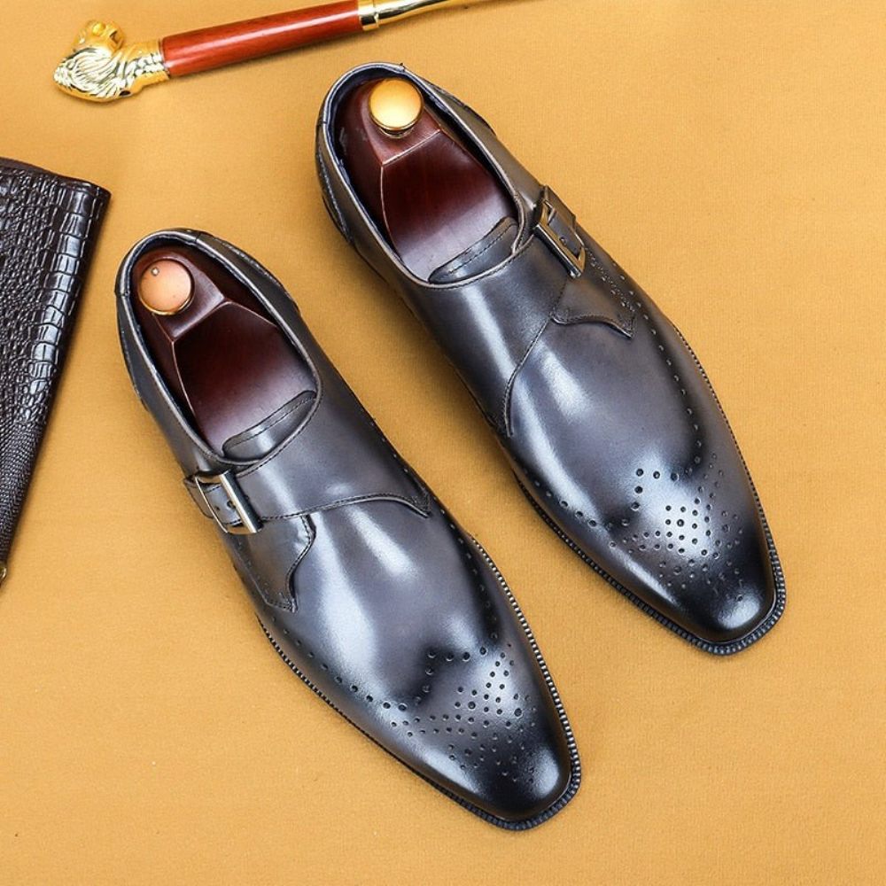 Chaussures Formelles Pour Hommes Richelieu À Bout Pointu Motif Exotique - Gris