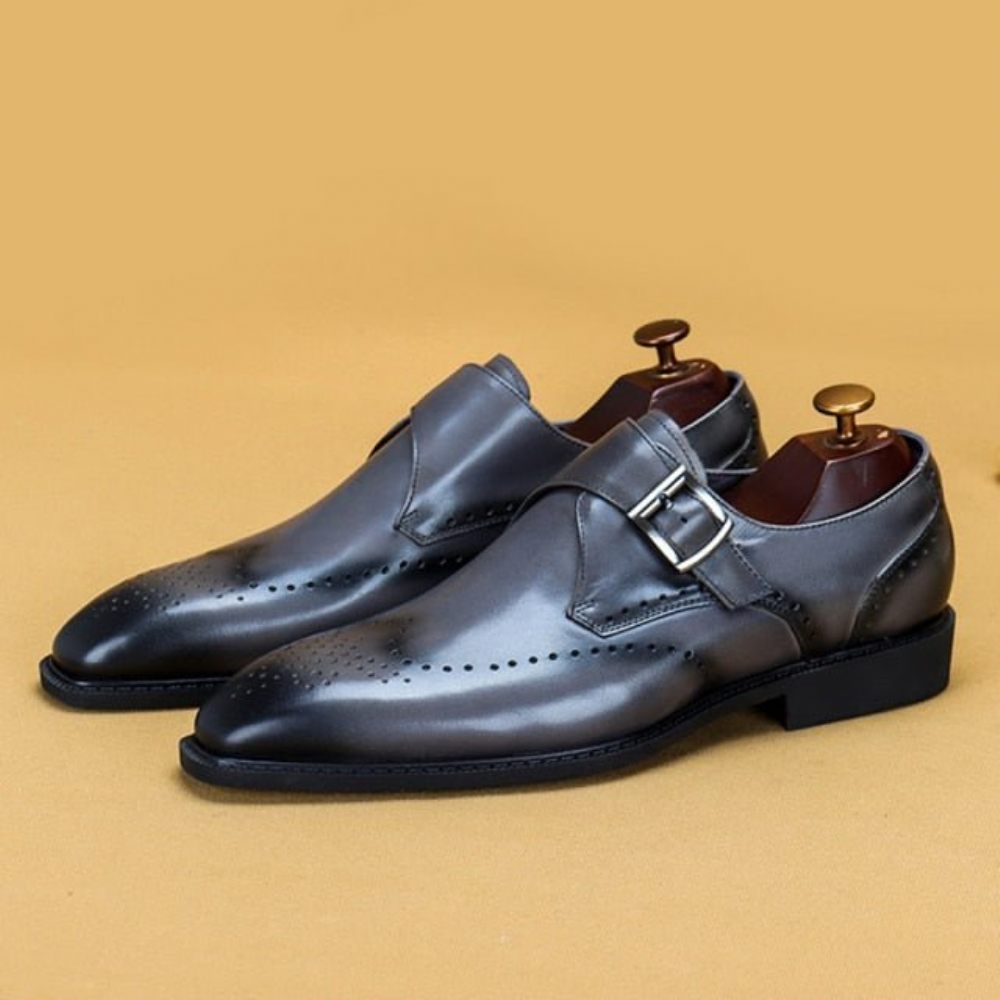 Chaussures Formelles Pour Hommes Richelieu À Bout Pointu Motif Exotique - Gris