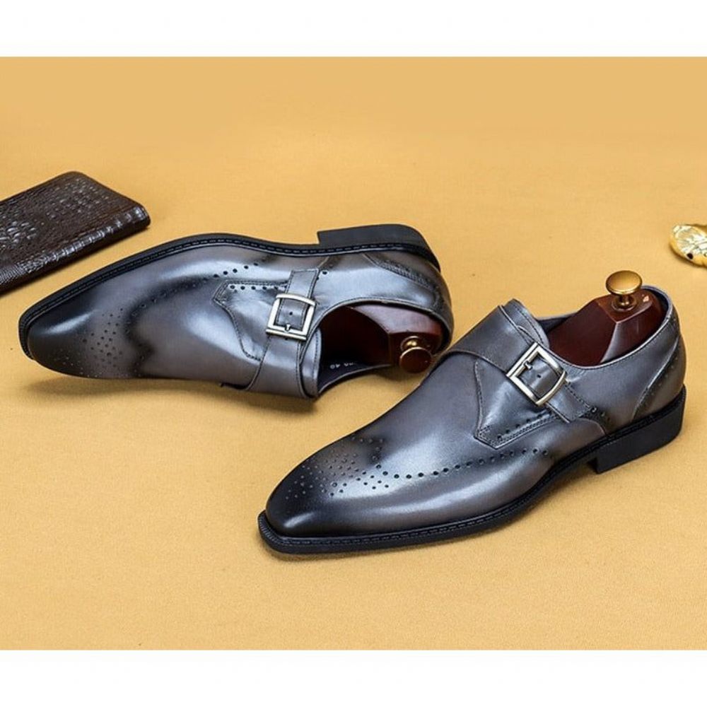 Chaussures Formelles Pour Hommes Richelieu À Bout Pointu Motif Exotique - Gris