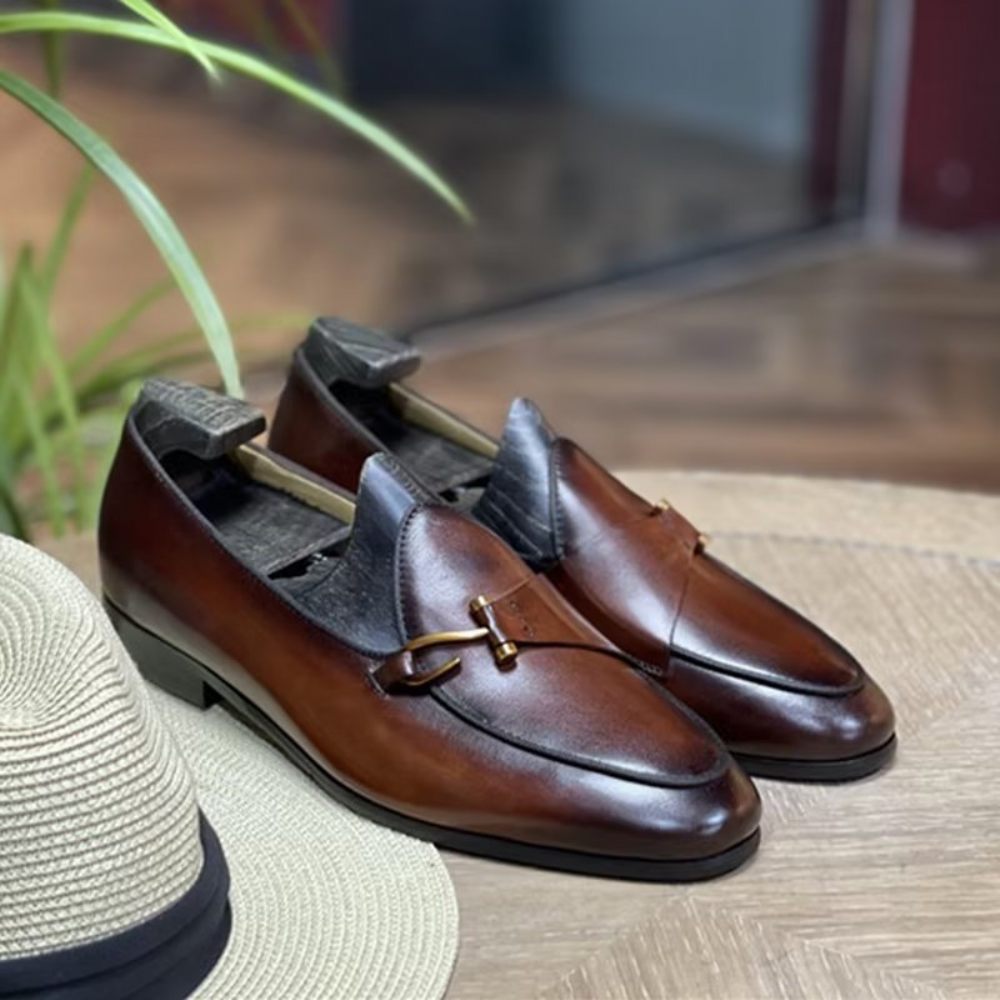 Chaussures Formelles Pour Hommes Richelieu Classiques À Enfiler - Marron