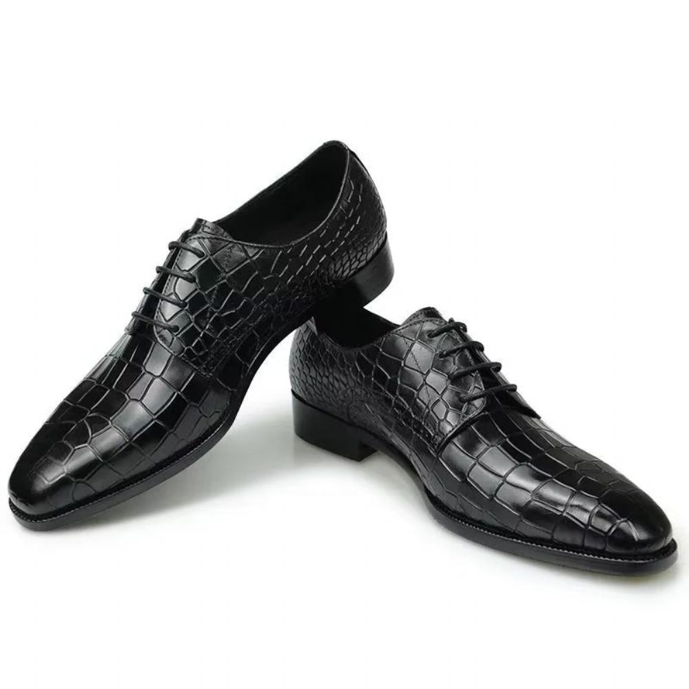 Chaussures Formelles Pour Hommes Richelieu Cuir Crocodile Élégantes Luxe - Noir