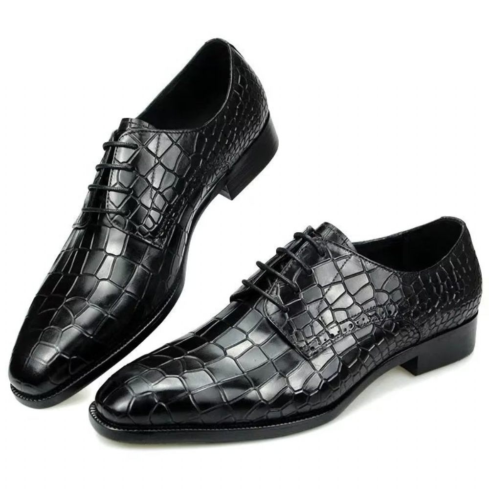 Chaussures Formelles Pour Hommes Richelieu Cuir Crocodile Élégantes Luxe - Noir