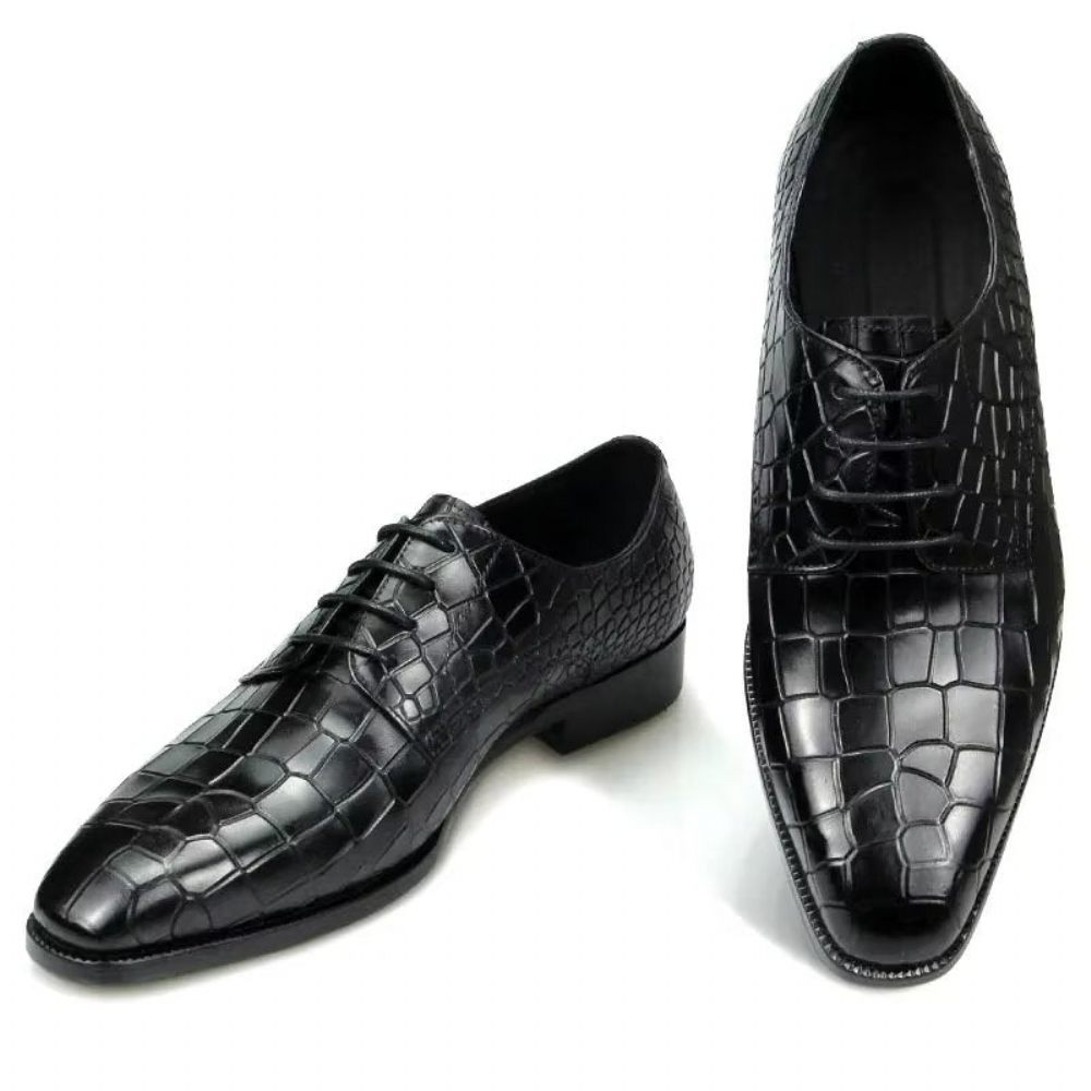 Chaussures Formelles Pour Hommes Richelieu Cuir Crocodile Élégantes Luxe - Noir