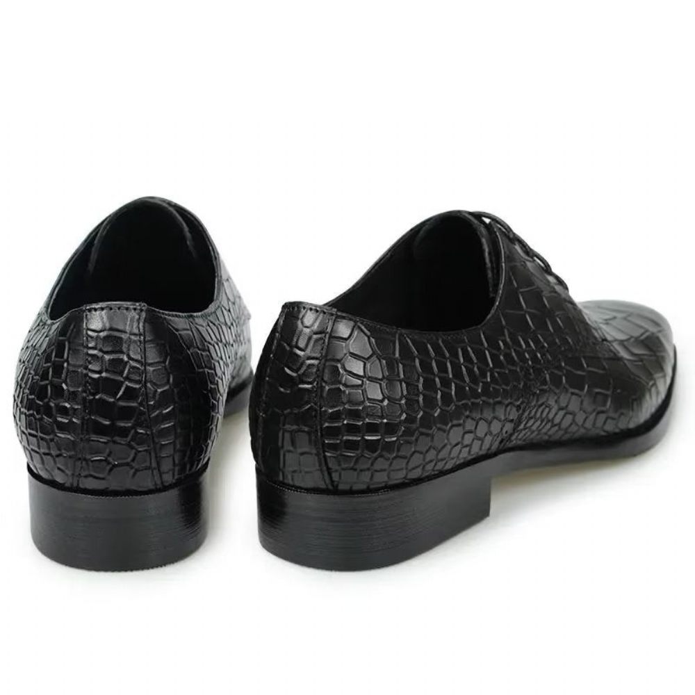 Chaussures Formelles Pour Hommes Richelieu Cuir Crocodile Élégantes Luxe - Noir